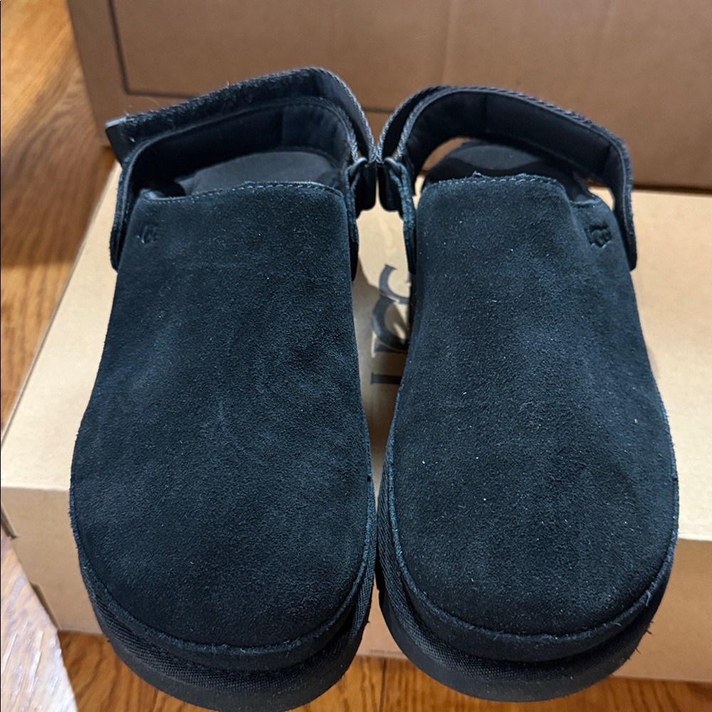 UGG Black Suede Clog-Style Slide Sandals - Picture 2 of 7